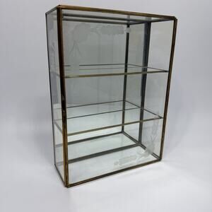 Brass Glass Mirror Curio Cabinet Shelf Wall Mount Table Top 10" Shadow Box